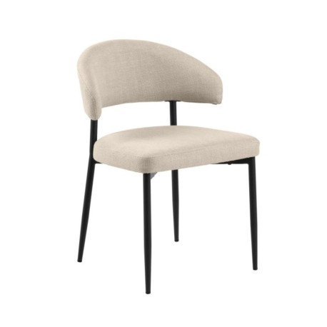 Béžová čalouněná jídelní židle s kovovým rámem do kuchyně / jídelny, zakulacené opěradlo