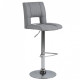 Moderní nastavitelná barová židlička s kulatým kovovým podstavcem, čalounění látka, světle šedá / chrom