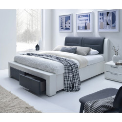 Luxusní moderní postel s koženkovým čalouněním černá / bílá 160x200 cm