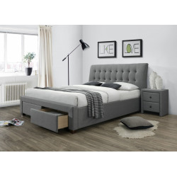 Čalouněná postel dvoulůžková se šuplíky 160x200 cm šedá, látka / masivní dřevo