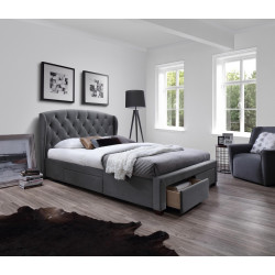 Luxusní manželská postel v retro stylu 160x200 cm šedá, látkové čalounění, šuplíky