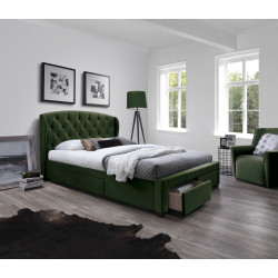 Luxusní tmavě zelená manželská postel 160x200 cm s vysokým čelem, úložný prostor- šuplíky