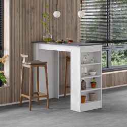 Úzký barový stůl s policemi do jídelny / kuchyně / restaurace, šedá + bílá, 117x102x54 cm