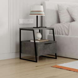 Designový moderní noční stolek s kovovou konstrukcí a se šuplíkem retro šedá / černá 45x50x40 cm