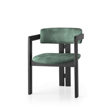 Moderní designová jídelní židle z masivu s čalouněným sedákem a opěrkou, černá / tmavě zelená