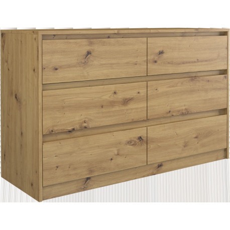 Široká šuplíková komoda dvojitá s bezúchytkovými zásuvkami, dřevo- dub artisan, 120x40x75 cm