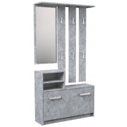 Moderní předsíňová stěna šedá imitace betonu se zrcadlem 85 cm