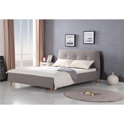 Čalouněná dvoulůžková manželská postel s čelem látkové, malé dřevěné nožky, 160x200 cm, šedá