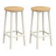 2x skandinávská dřevěná kulatá barová stolička bez opěradla bílá / světle hnědá