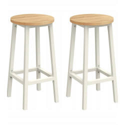 2x skandinávská dřevěná kulatá barová stolička bez opěradla bílá / světle hnědá