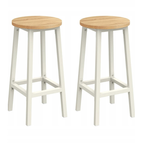 2x skandinávská dřevěná kulatá barová stolička bez opěradla bílá / světle hnědá
