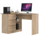 Moderní pc stůl rohový pro školáka / studenta / do pracovny,se šuplíky a regálem, dub sonoma, levý, š. 124 cm