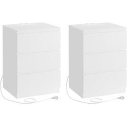 2x šuplíkový noční stolek bílý se zásuvkou a USB porty 40x59x35 cm
