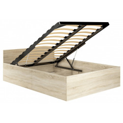 Jednoduchá dřevěná postel dub sonoma bez čalounění 180x200 cm, včetně zvedacího roštu