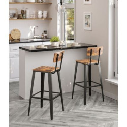 2x industriální barová židle s opěradlem kov / dřevo, tmavě hnědá + černá