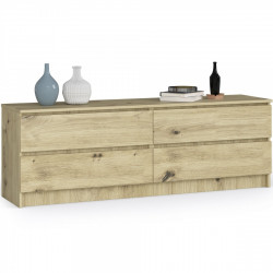 Nízká široká komoda se šuplíky do obývacího pokoje / ložnice / šatyn, dřevěná- dub artisan, 160x40x55 cm