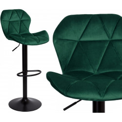 Barová židle na jedné noze nastavitelná, tmavě zelená látka / černý rám