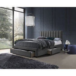 Luxusní čalouněná postel dvoulůžko tmavě šedá se šuplíky po stranách a z čela, 160x200 cm