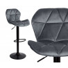 Barová židle šedá / černá, měkké sametové čalounění sedáku a opěrky, kulatý kovový podstavec