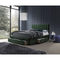 Tmavě zelená čalouněná sametová postel 160x200 cm s vysokým čelem a šuplíky