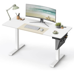 Počítačový stůl ke stání / k sezení s elektricky nastavitelnou výškou s pamětí 140 cm bílý