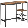 Vysoký úzký barový stůl v industriálním stylu, kovová konstrukce, černá / tmavě hnědá, 40x110x90 cm