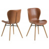 Hnědá designová jídelní židle v koženém vzhledu, dřevěné nohy