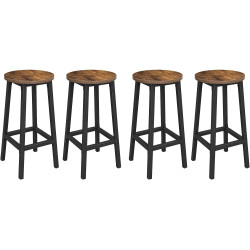 Sada 4 kulatých barových židlí v industriálním stylu bez opěrek tmavě hnědé dřevo / černá