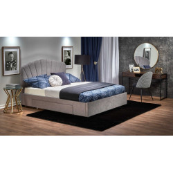 Čalouněná dvoulůžková postel s vysokým měkkým čelem světle šedá 160x200 cm
