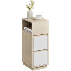 Vysoký úzký noční stolek se 2 šuplíky světle hnědá / bílá 25x65x30 cm