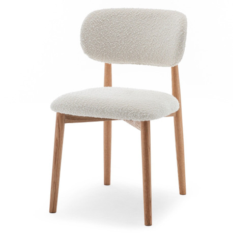 Dřevěná jídelní židle s polstrovaným sedákem a opěradlem chlupatá látka béžová