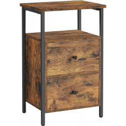 Industriální vyšší noční stolek kov + dřevo, tmavě hnědá- opálený vzhled, 38x60x28 cm