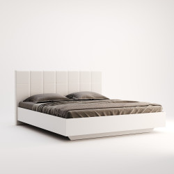 Moderní luxusní manželská postel dřevěná s čalouněním čelem bílá, 180x200 cm