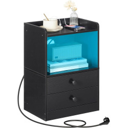 Černý noční stolek s osvětlení a USB porty 38x56x26,5 cm