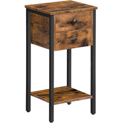 Designový noční stolek k posteli tmavě hnědé dřevo / černý kov 35x68,5x28,5 cm