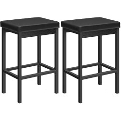 2x obdélníková barová židle bez opěradla černá, sedák koženka