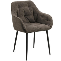 Hnědé křeslo s područkami k jídelnímu stolu, černé kovové nohy