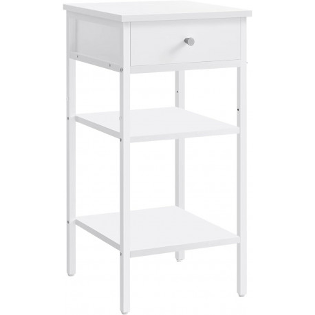 Noční stolek vysoký bílý se šuplíkem a policemi 35x70x35 cm