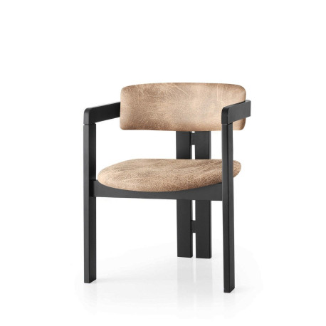 Designová jídelní židle masivní dřevo s čalouněným sedákem a opěrkou černá / béžová