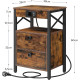 Industriální noční stolek se zásuvkou a USB porty tmavě hnědé dřevo / černý kov 38x60x28 cm