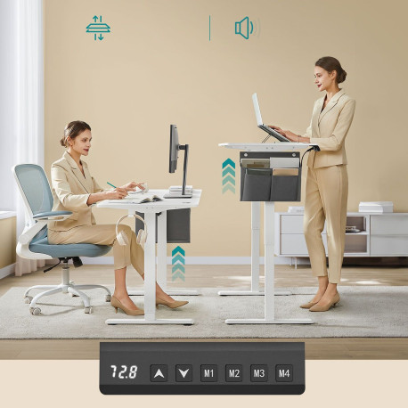 Elektricky nastavitelný kancelářský stůl pro stání i sezení bílý 140 cm, 4x paměť