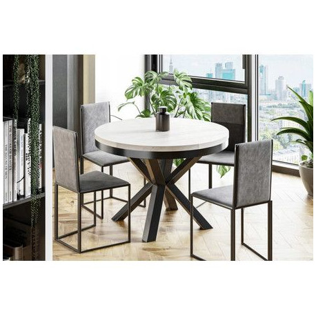 Designový černobílý jídelní stůl kulatý v moderním stylu rozkládací, průměr 100 cm