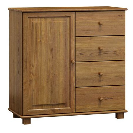 Rustikální dřevěná komoda z masivu dub hnědý, dveře + šuplíky, 100x100x47 cm