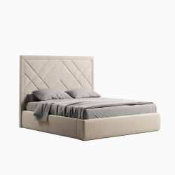 Luxusní nízká dvoulůžková postel 180x200 s extra vysokým čelem, čalouněná, béžová