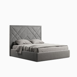 Luxusní nízká dvoulůžková postel 180x200 s extra vysokým čelem, čalouněná, šedá