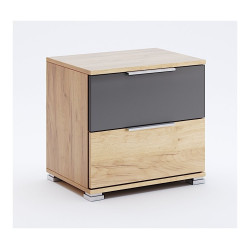Moderní noční stolek do ložnice dub kraft / matná šedá, 2 šuplíky 50x47x36 cm