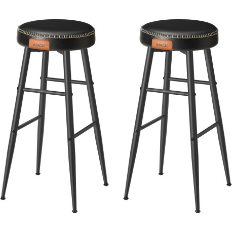 2x kulatá barová židle bez opěradla černá, kožený vzhled