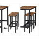 Vysoký barový set stůl + 2 židle do kuchyně / restaurace, industriální styl, hnědá / černá