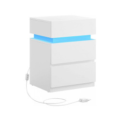 Moderní bílý designový noční stolek s osvětlením lamino, se šuplíky, 40x55x35 cm