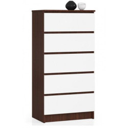 Úzká vysoká šuplíková skříňka komoda bílá / wenge lamino 60x121x40 cm